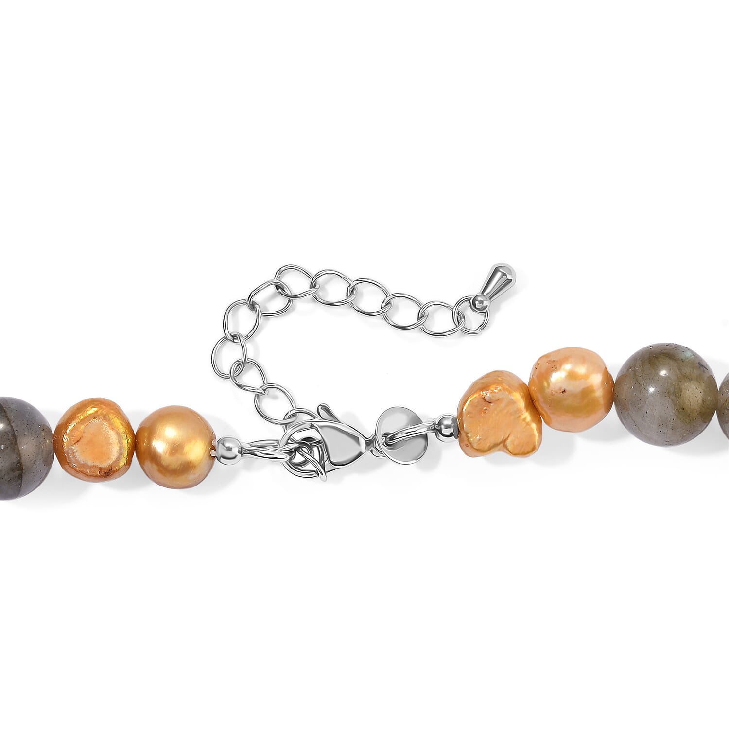 EverTrue Yellow Pearl (D) and Malagasy Labradorite 180.00 ctw Necklace in Stainless Steel 18-20 Inches