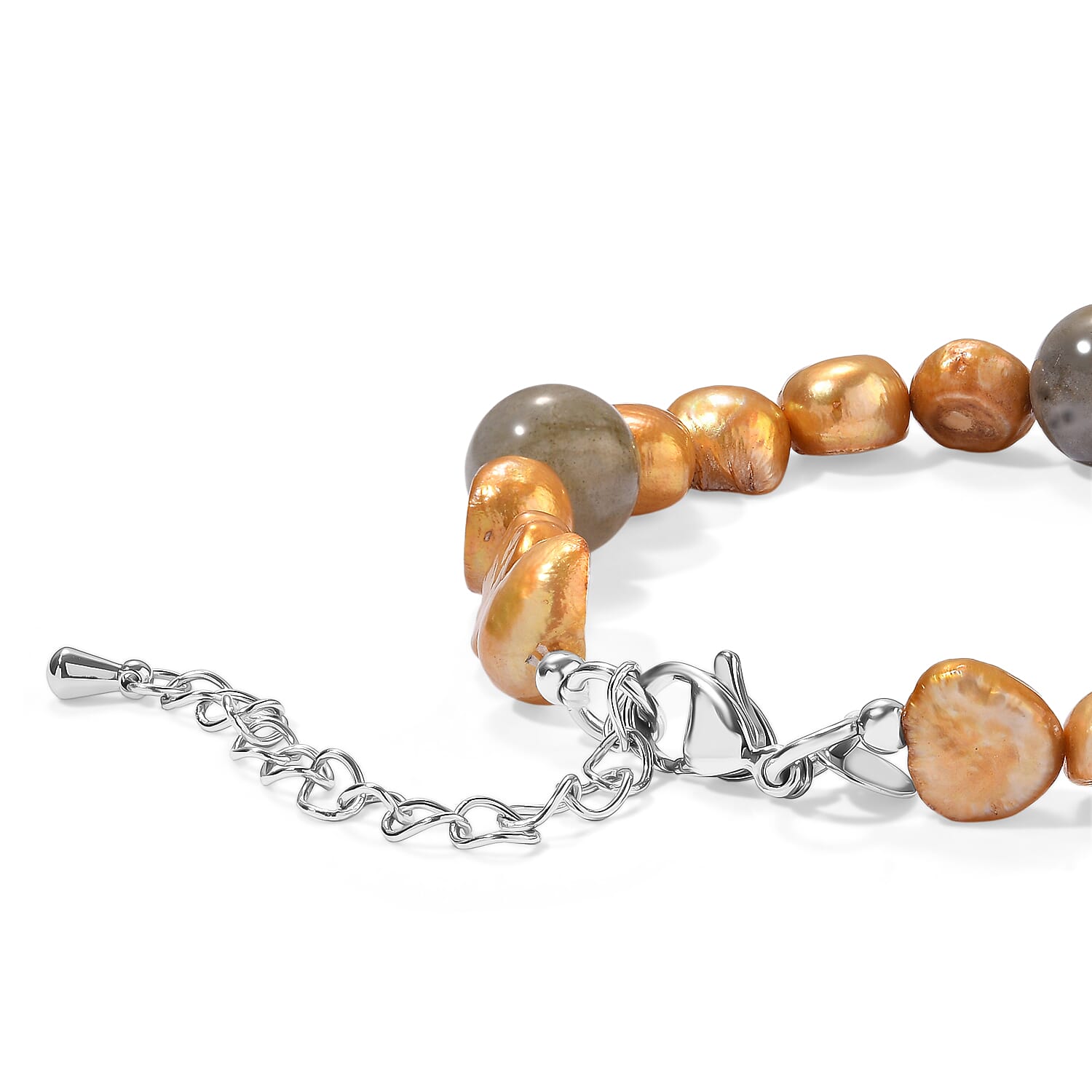 EverTrue Yellow Pearl (D) and Malagasy Labradorite 40.00 ctw Bracelet Stainless Steel (7.25-9.25In)