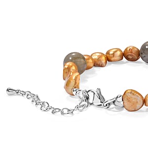 EverTrue Yellow Pearl (D) and Malagasy Labradorite 40.00 ctw Bracelet Stainless Steel (7.25-9.25In)