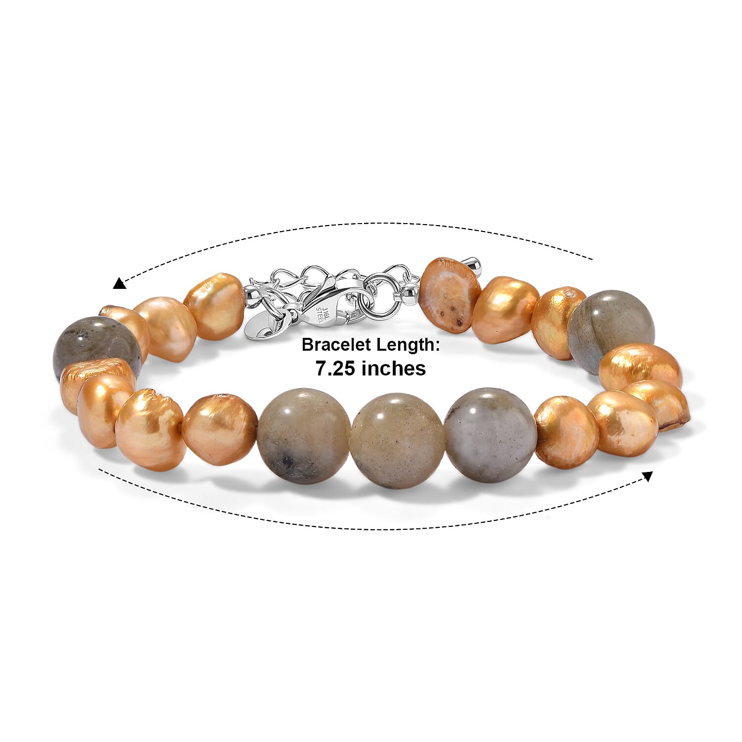 EverTrue Yellow Pearl (D) and Malagasy Labradorite 40.00 ctw Bracelet Stainless Steel (7.25-9.25In)