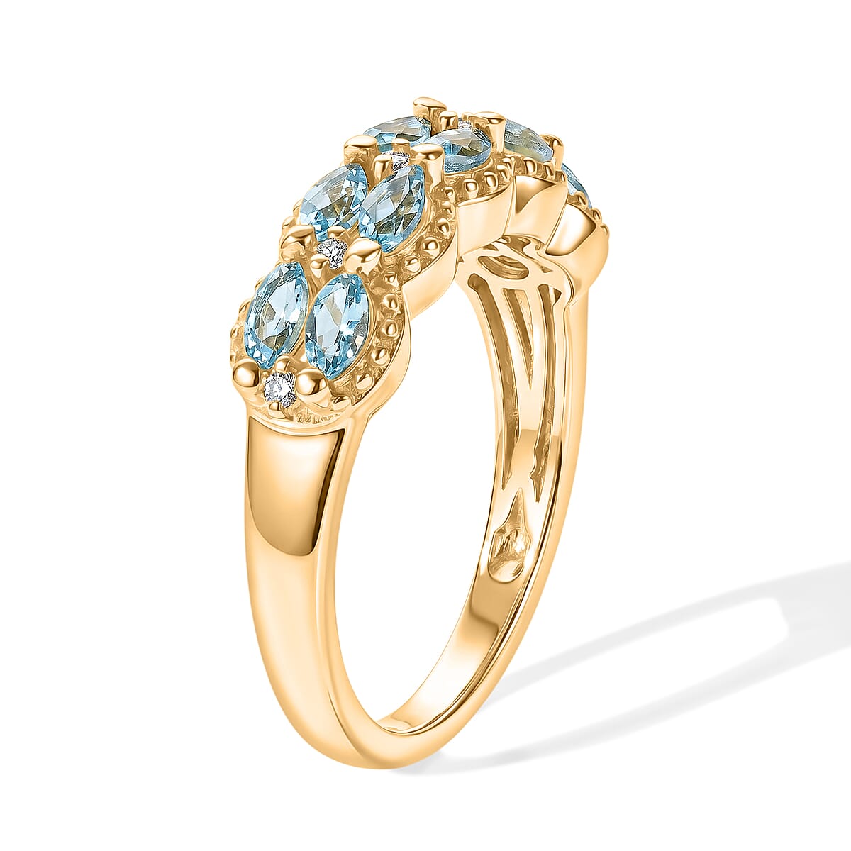 EverTrue Premium Betroka Blue Apatite and White Zircon 1.00 ctw River Flow Ring in 18K YG Plated (Size 10.0) image number 1