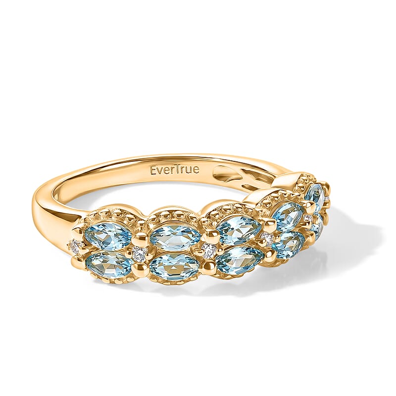 EverTrue Premium Betroka Blue Apatite and White Zircon 1.00 ctw River Flow Ring in 18K YG Plated (Size 5.0) (Ships in 10-12 Days)