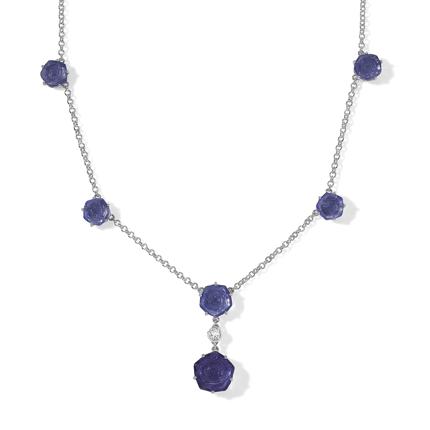 GP Purple Murano Style and White Zircon 0.25 ctw Necklace in Rhodium Over Sterling Silver (18-20 Inches)