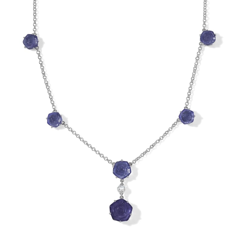 GP Purple Murano Style and White Zircon 0.25 ctw Necklace in Rhodium Over Sterling Silver (18-20 Inches)