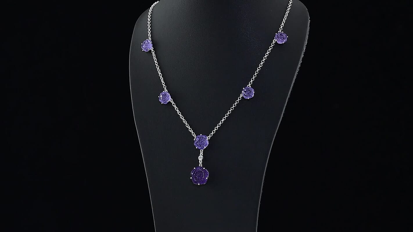 GP Purple Murano Style and White Zircon 0.25 ctw Necklace in Rhodium Over Sterling Silver (18-20 Inches)