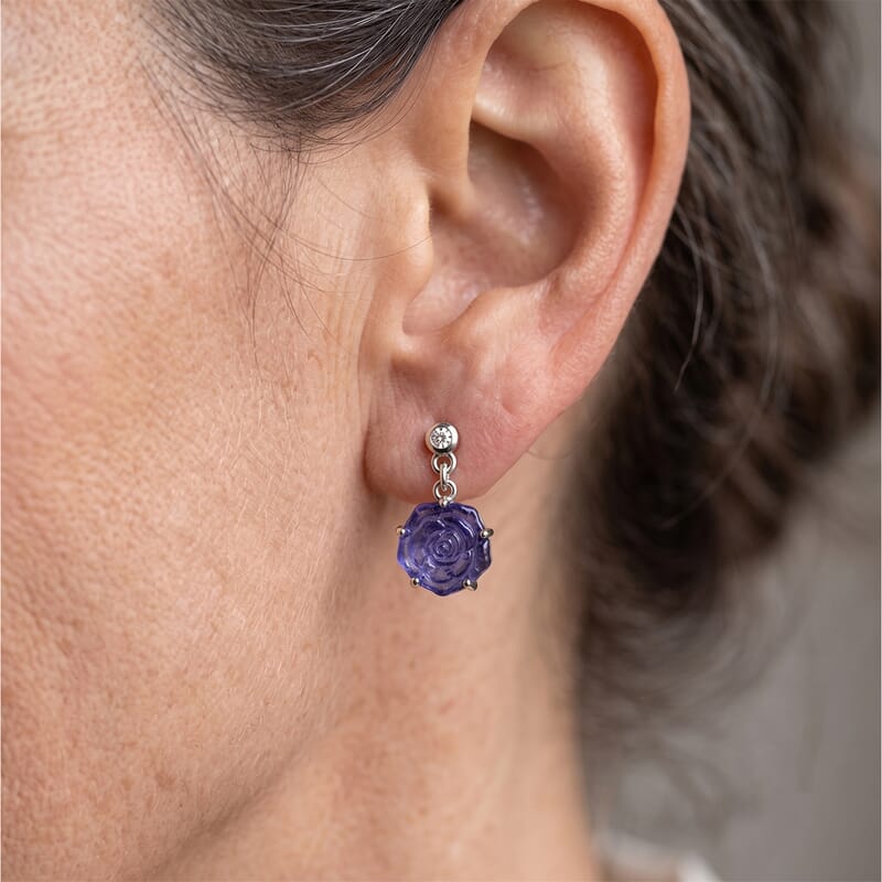 GP Purple Murano Style and White Zircon 0.15 ctw Earrings in Rhodium Over Sterling Silver