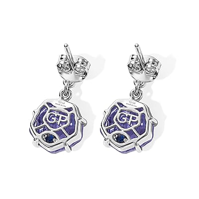GP Purple Murano Style and White Zircon 0.15 ctw Earrings in Rhodium Over Sterling Silver