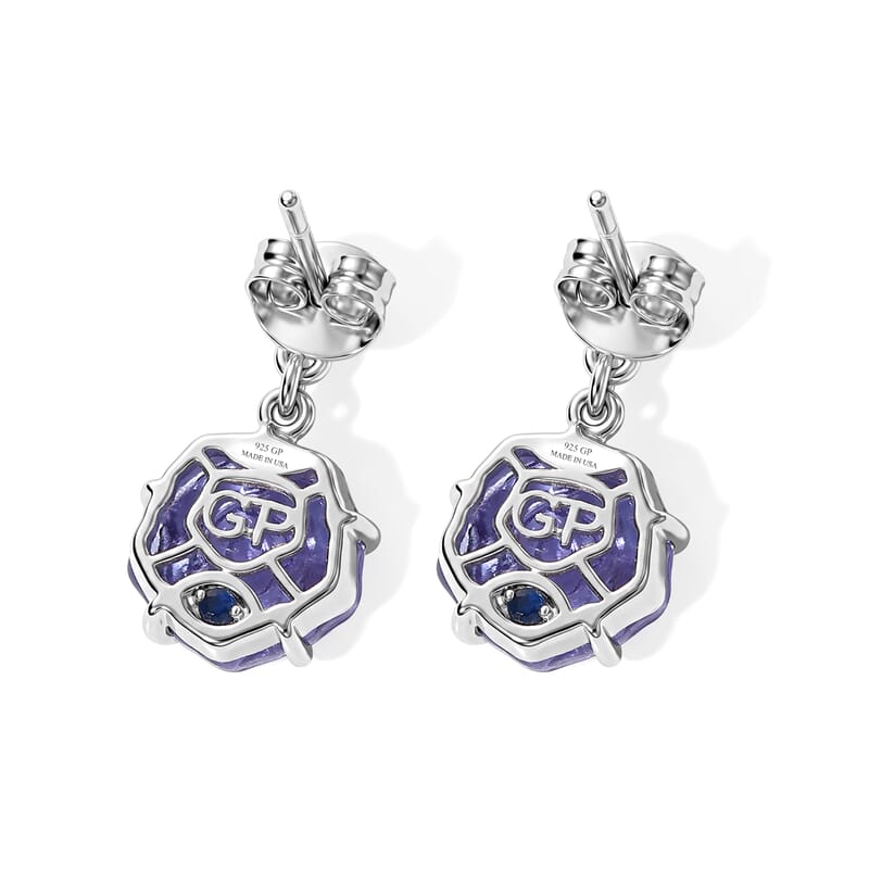 GP Purple Murano Style and White Zircon 0.15 ctw Earrings in Rhodium Over Sterling Silver