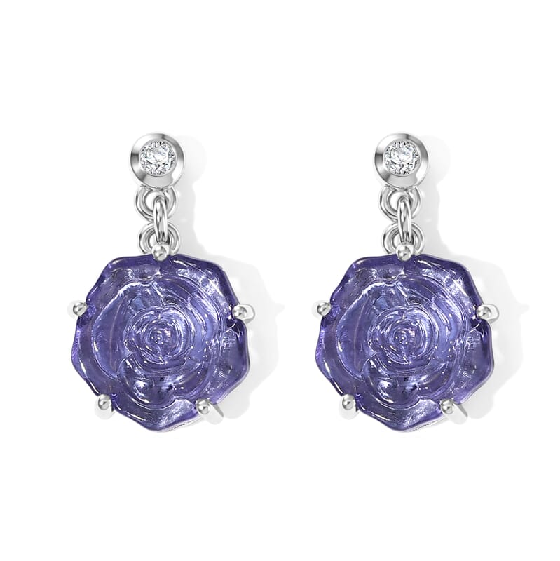 GP Purple Murano Style and White Zircon 0.15 ctw Earrings in Rhodium Over Sterling Silver