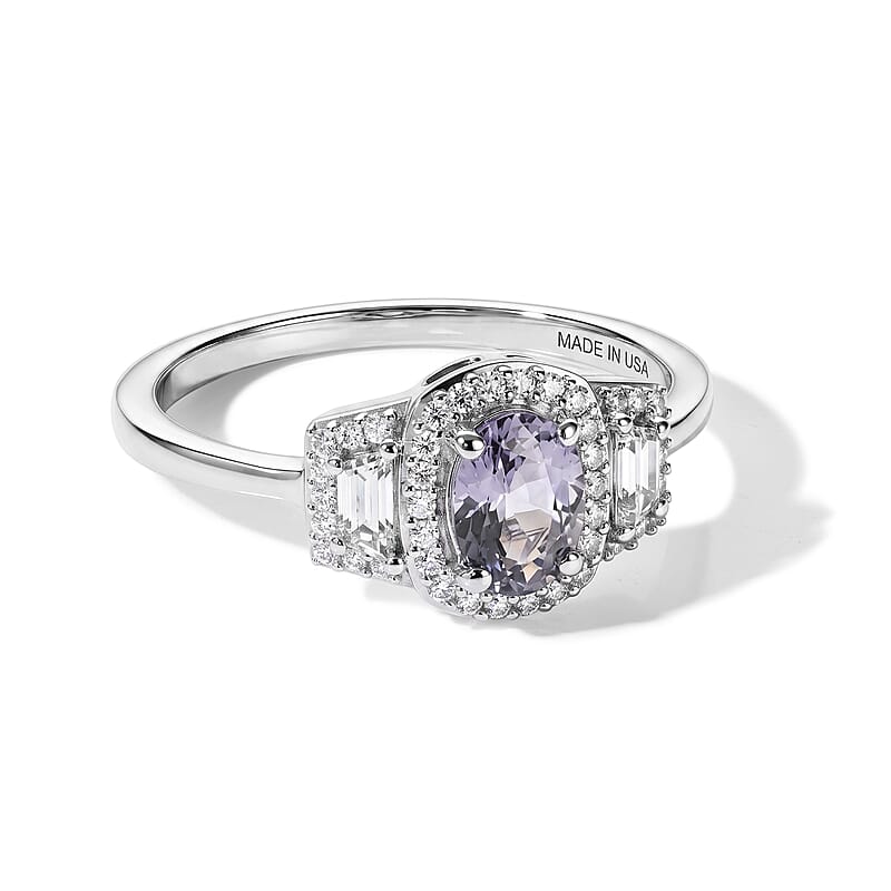 D'Joy Premium Platinum Spinel, White Zircon Ring in Rhodium Over Sterling Silver (Size 6.0) 1.50 ctw