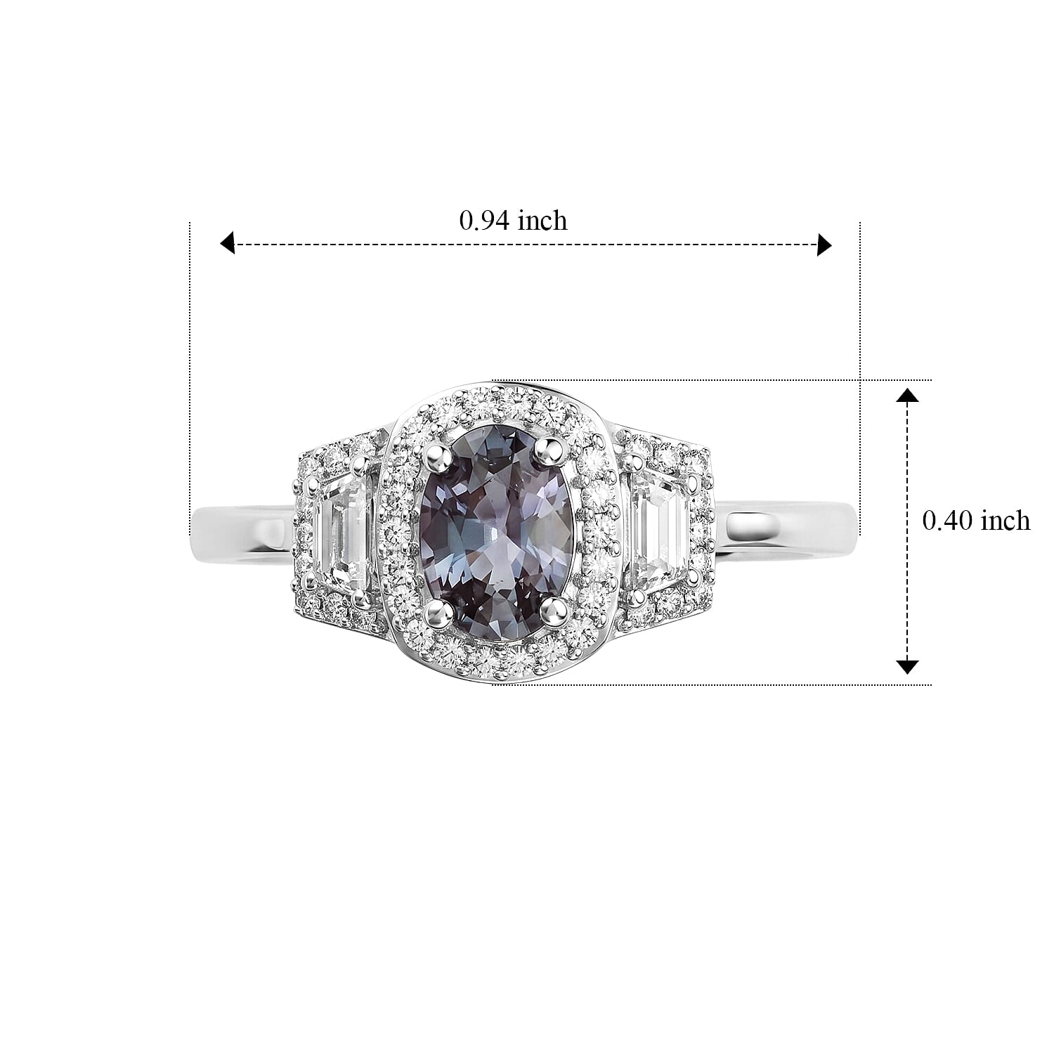 D'Joy Premium Platinum Spinel, White Zircon Ring in Rhodium Over Sterling Silver (Size 6.0) 1.50 ctw