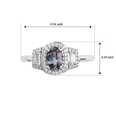 D'Joy Premium Platinum Spinel, White Zircon Ring in Rhodium Over Sterling Silver (Size 6.0) 1.50 ctw