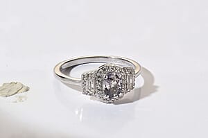 D'Joy Premium Platinum Spinel, White Zircon Ring in Rhodium Over Sterling Silver (Size 10.0) 1.50 ctw