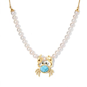 GP Trionfo Collection AAA Larimar and Multi Gemstone 2.40 ctw Crab Necklace in 18K Vermeil Yellow Gold Over Sterling Silver 18 Inches