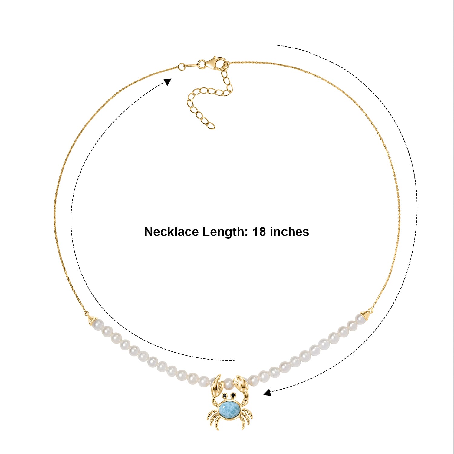 GP Trionfo Collection AAA Larimar and Multi Gemstone 2.40 ctw Crab Necklace in 18K Vermeil Yellow Gold Over Sterling Silver 18 Inches