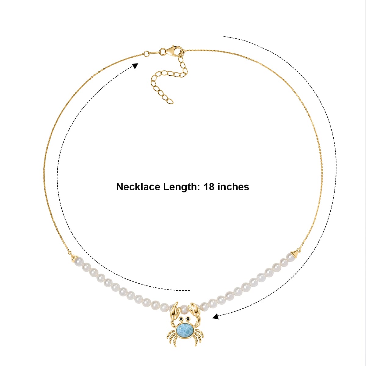 GP Trionfo Collection AAA Larimar and Multi Gemstone 2.40 ctw Crab Necklace in 18K Vermeil Yellow Gold Over Sterling Silver 18 Inches image number 3