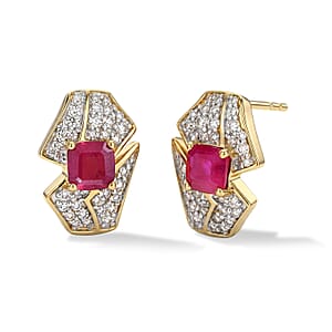 GP Amore Collection Premium Niassa Ruby (FF) and White Zircon 2.70 ctw Earrings in 18K Vermeil Yellow Gold Over Sterling Silver