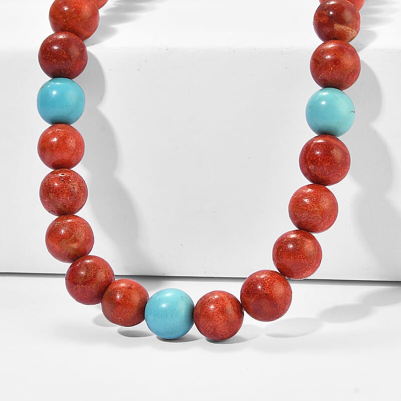EverTrue Magnesite and Sponge Coral 55.00 ctw Beaded Necklace in Stainless Steel 18-20 Inches