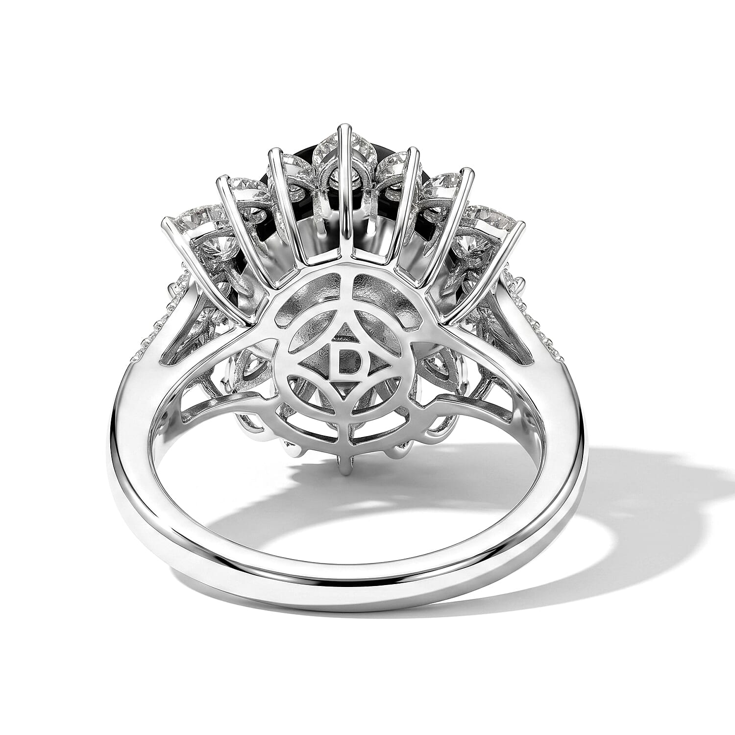 D'Joy Premium Tahitian Pearl and Moissanite 1.60 ctw Sunburst Ring in Rhodium Over Sterling Silver (Size 5.0)