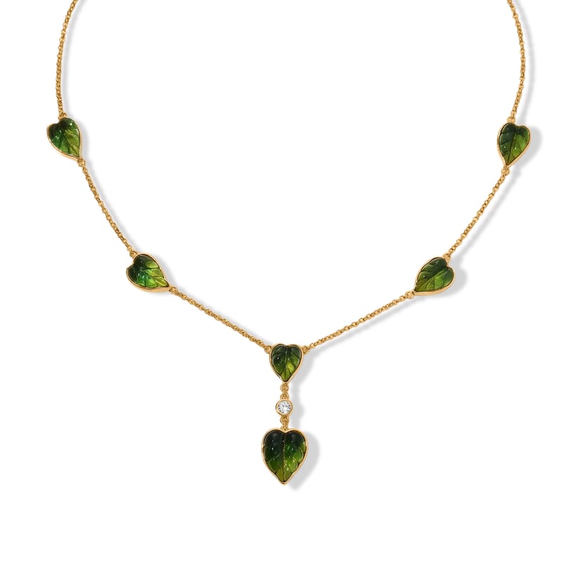 GP Green Murano Style and White Zircon 0.20 ctw Fancy Necklace in 18K Vermeil Yellow Gold Over Sterling Silver 18-20 Inches