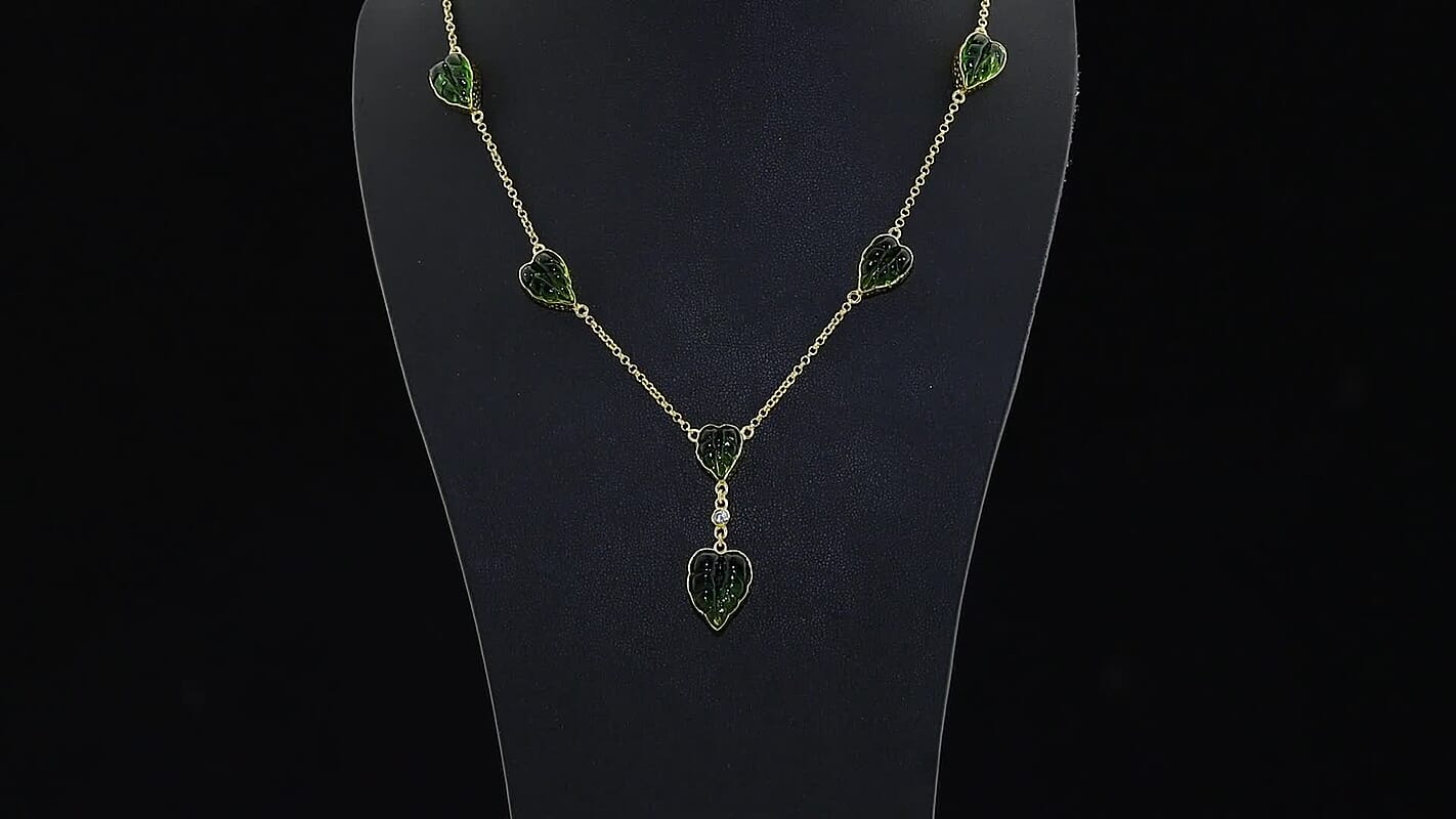 GP Green Murano Style and White Zircon 0.20 ctw Fancy Necklace in 18K Vermeil Yellow Gold Over Sterling Silver 18-20 Inches
