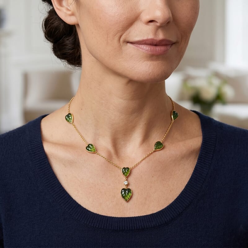 GP Green Murano Style and White Zircon 0.20 ctw Fancy Necklace in 18K Vermeil Yellow Gold Over Sterling Silver 18-20 Inches