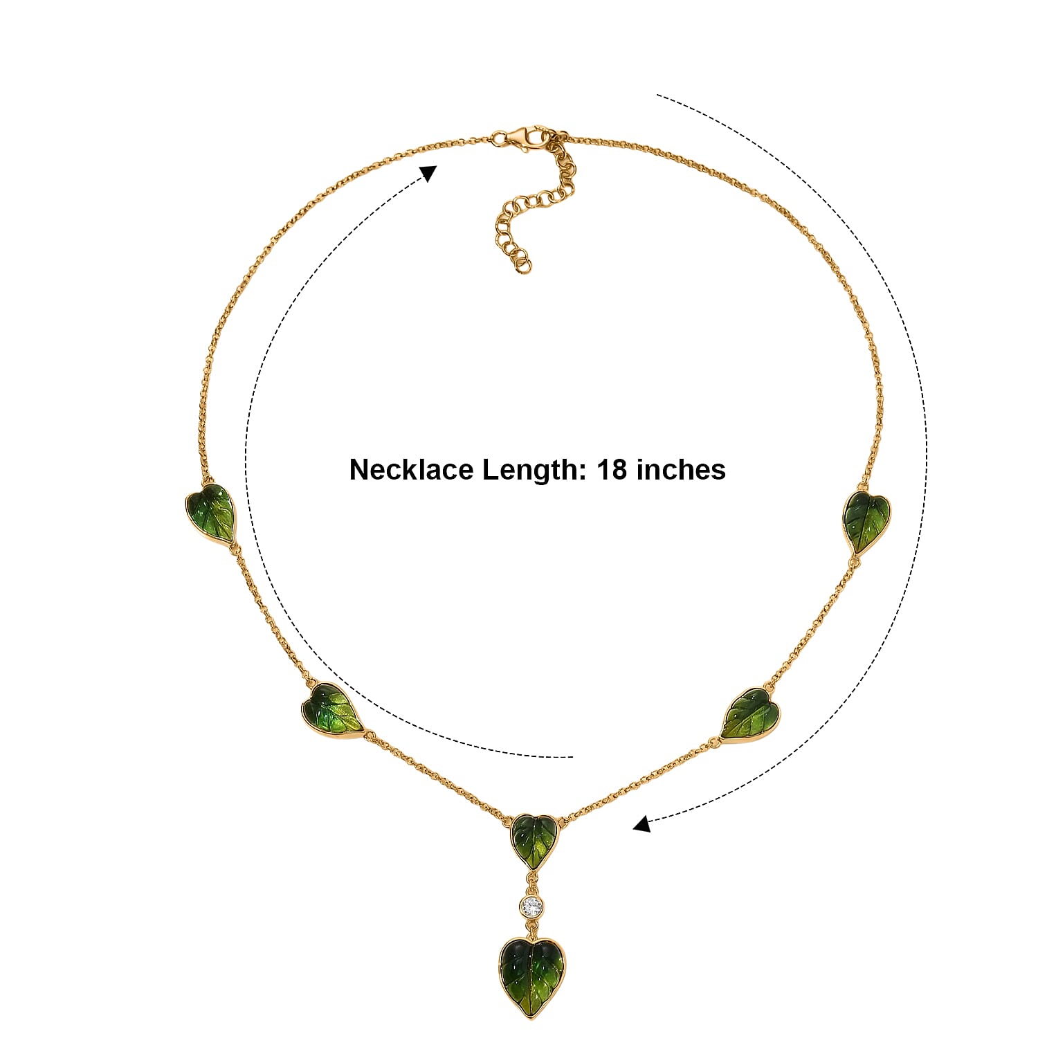 GP Green Murano Style and White Zircon 0.20 ctw Fancy Necklace in 18K Vermeil Yellow Gold Over Sterling Silver 18-20 Inches