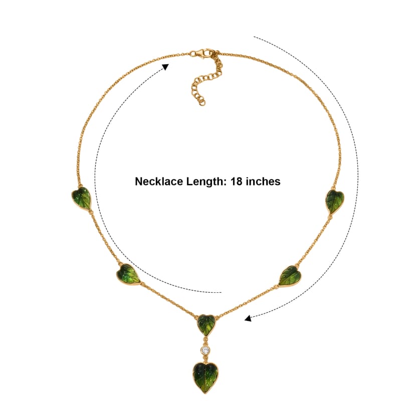 GP Green Murano Style and White Zircon 0.20 ctw Fancy Necklace in 18K Vermeil Yellow Gold Over Sterling Silver 18-20 Inches