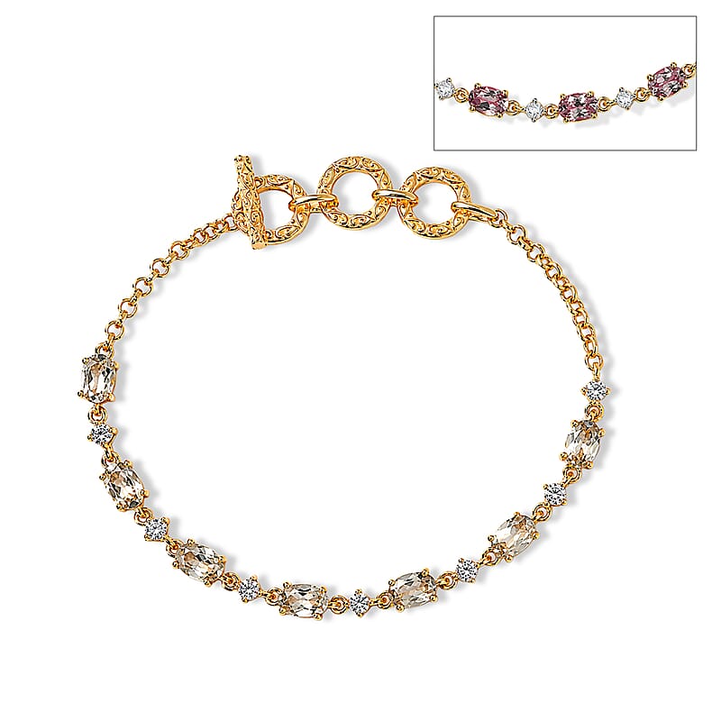D'Joy AAA Turkizite and Moissanite 4.40 ctw Mystic Lumina Bracelet in 18K Vermeil Yellow Gold Over Sterling Silver (6.50 In)