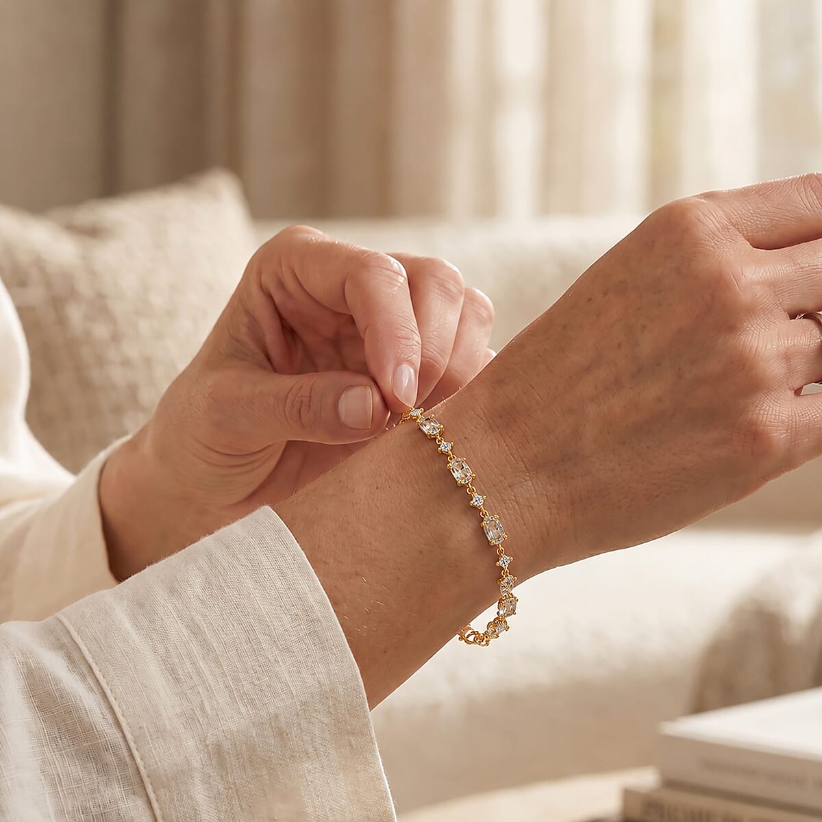 D'Joy AAA Turkizite and Moissanite 4.40 ctw Mystic Lumina Bracelet in 18K Vermeil Yellow Gold Over Sterling Silver (6.50 In) image number 1