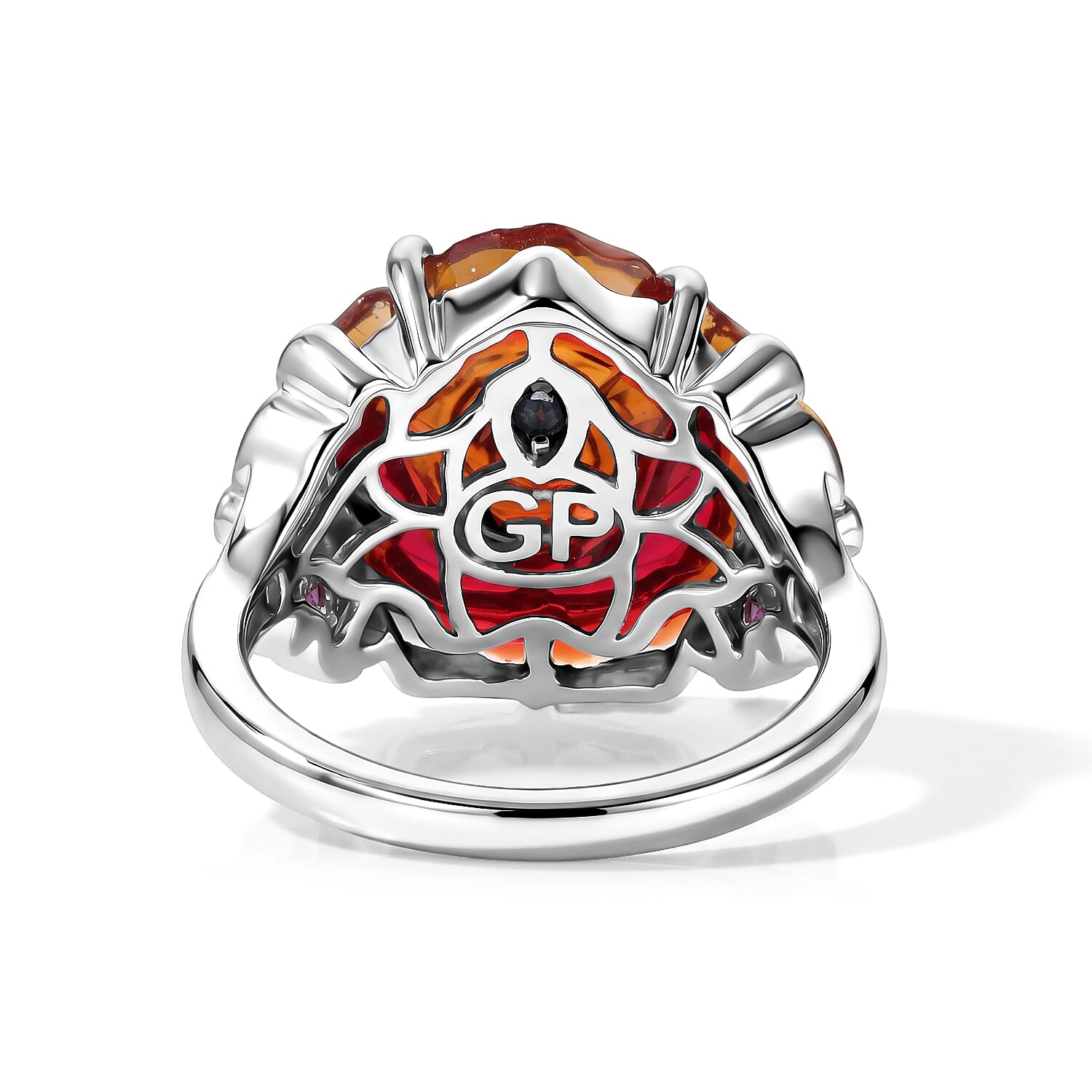 GP Red Murano Style and Madagascar Pink Sapphire 0.15 ctw Ring in 18K Vermeil YG and Rhodium Over Sterling Silver (Size 6.0)