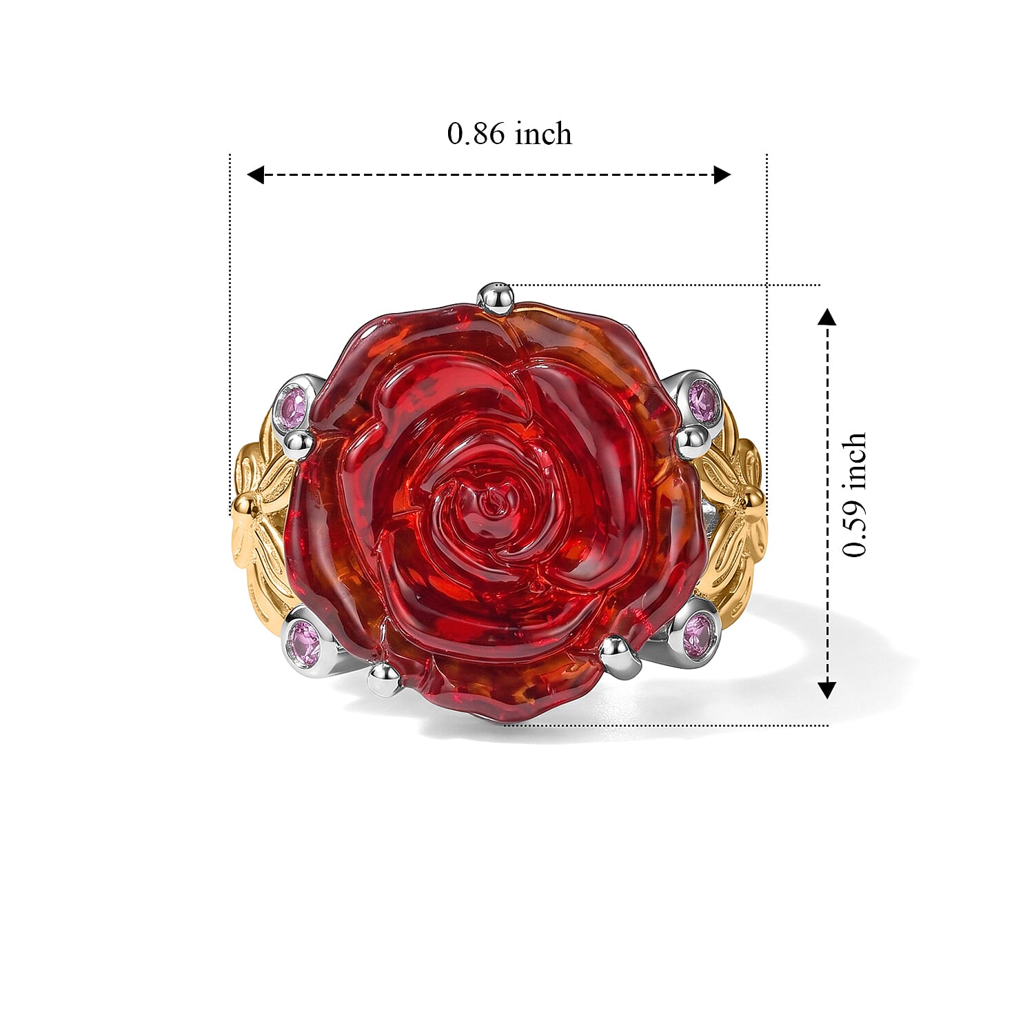 GP Red Murano Style and Madagascar Pink Sapphire 0.15 ctw Ring in 18K Vermeil YG and Rhodium Over Sterling Silver (Size 6.0)