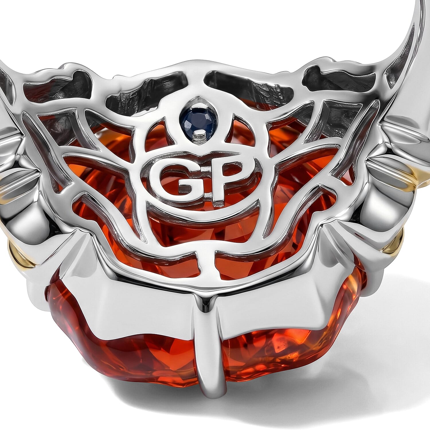 GP Red Murano Style and Madagascar Pink Sapphire 0.15 ctw Ring in 18K Vermeil YG and Rhodium Over Sterling Silver (Size 6.0)