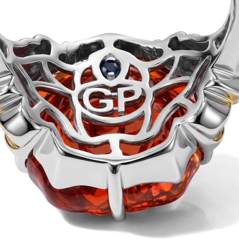GP Red Murano Style and Madagascar Pink Sapphire 0.15 ctw Ring in 18K Vermeil YG and Rhodium Over Sterling Silver (Size 6.0)