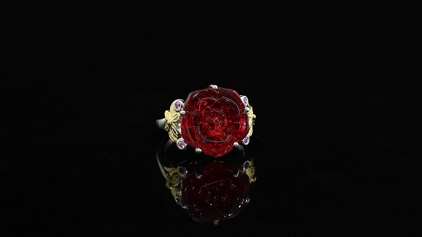 GP Red Murano Style, Madagascar Pink Sapphire Ring in 18K Vermeil YG and Rhodium Over Sterling Silver (Size 10.0) 0.15 ctw