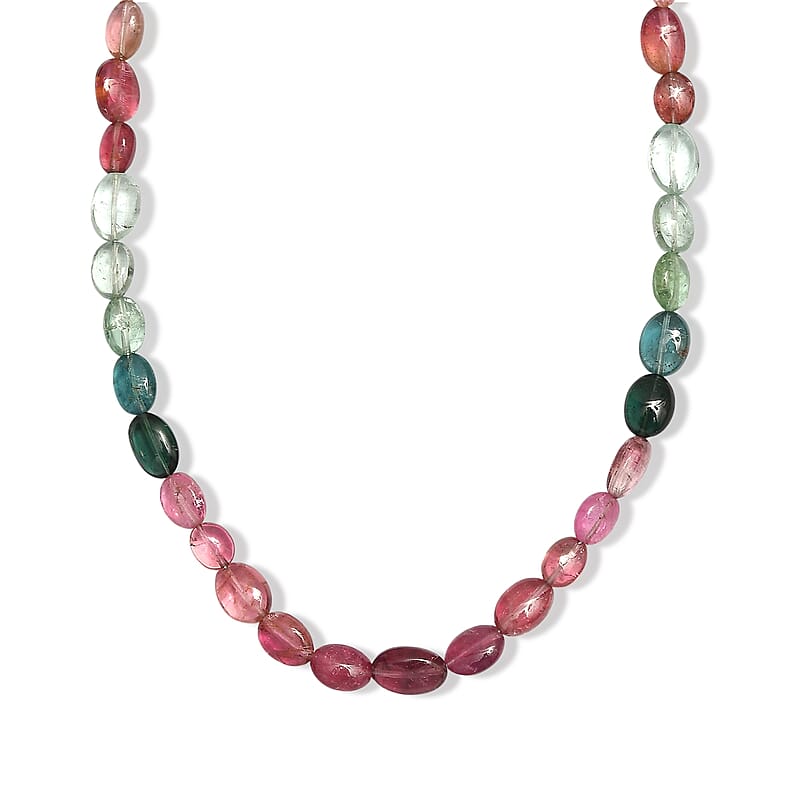 D'Joy Premium Multi-Tourmaline 62.00 ctw Beaded Necklace in 18K Vermeil Yellow Gold Over Sterling Silver 18-20 Inches