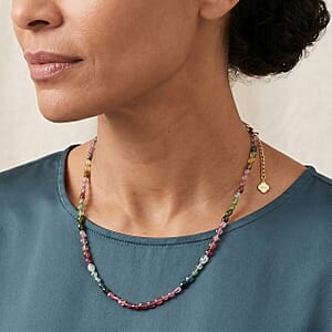 D'Joy Premium Multi-Tourmaline 62.00 ctw Beaded Necklace in 18K Vermeil Yellow Gold Over Sterling Silver 18-20 Inches 