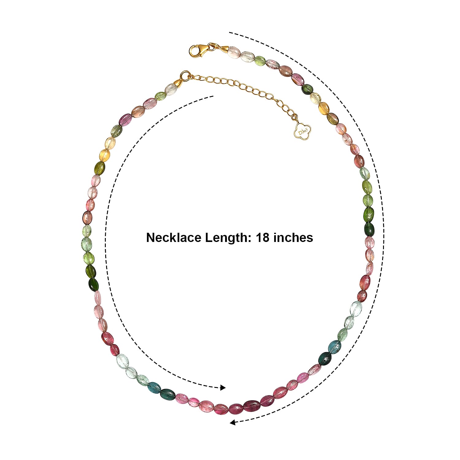 D'Joy Premium Multi-Tourmaline 62.00 ctw Beaded Necklace in 18K Vermeil Yellow Gold Over Sterling Silver 18-20 Inches