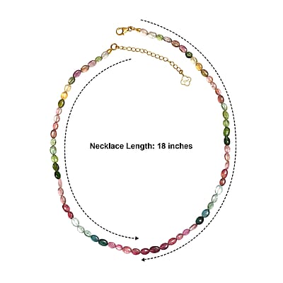 D'Joy Premium Multi-Tourmaline 62.00 ctw Beaded Necklace in 18K Vermeil Yellow Gold Over Sterling Silver 18-20 Inches