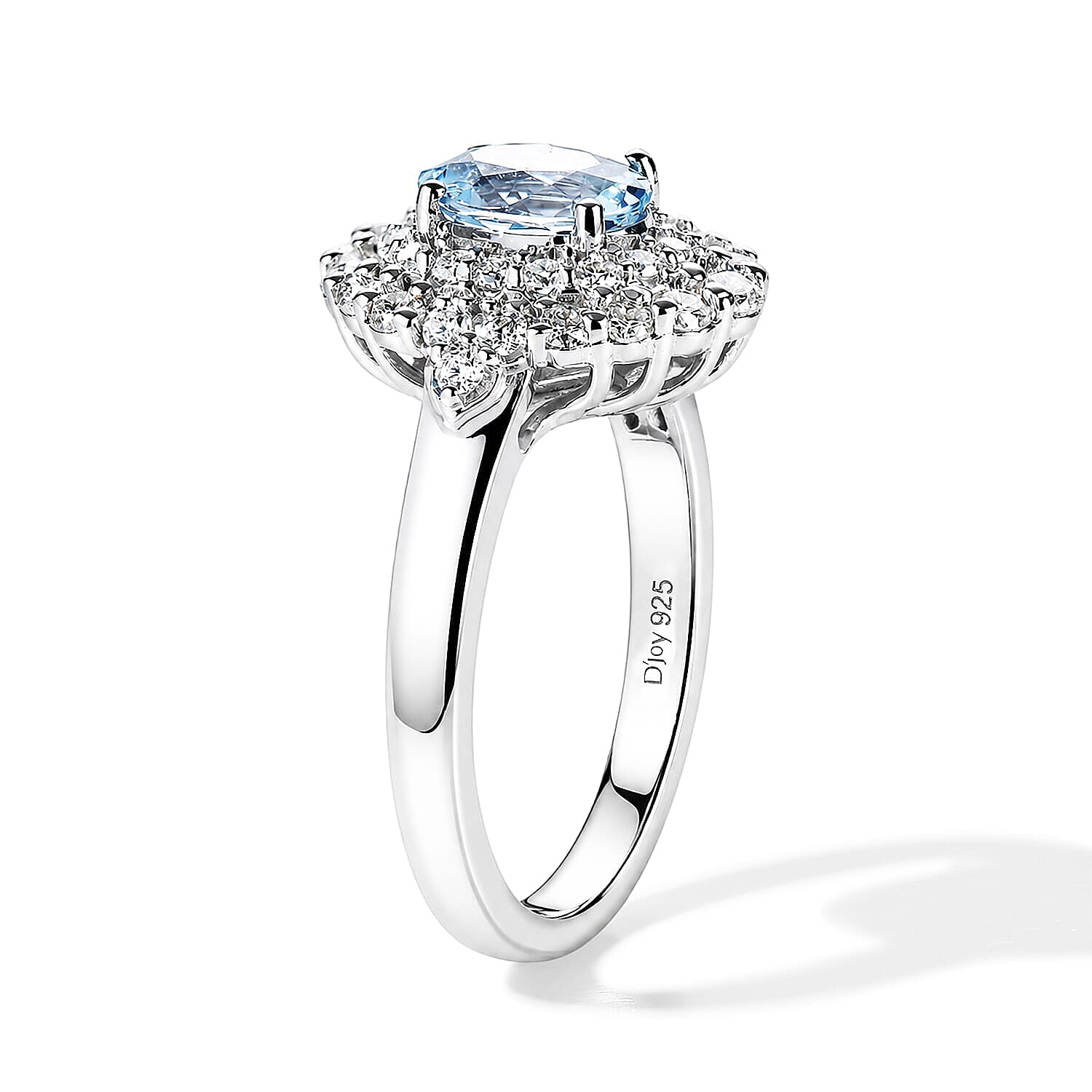 Certified & Appraised D'Joy Premium Santa Maria Aquamarine and Moissanite 1.35 ctw Ring in Rhodium Over Sterling Silver (Size  5.0)