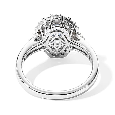 Certified & Appraised D'Joy Premium Santa Maria Aquamarine and Moissanite 1.35 ctw Ring in Rhodium Over Sterling Silver (Size  5.0)
