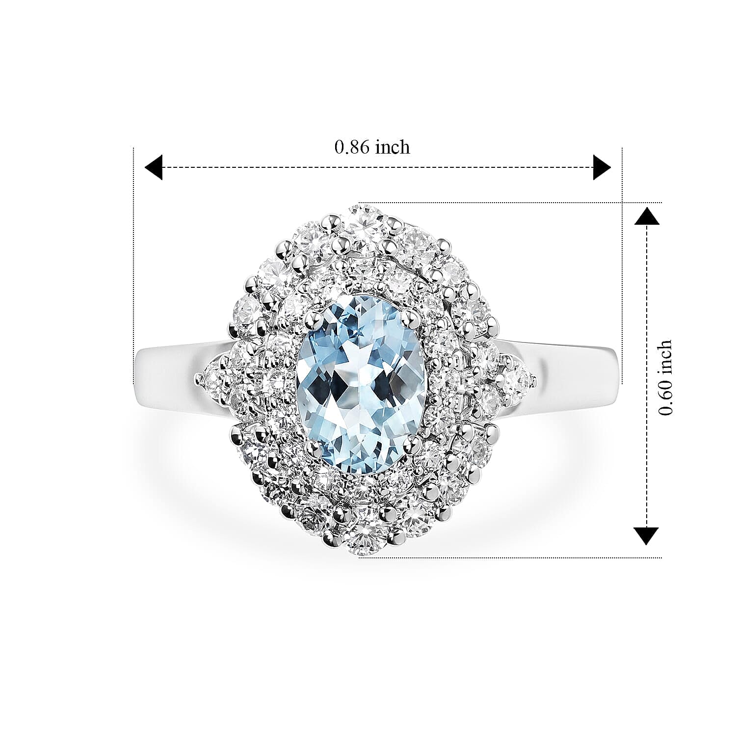 Certified & Appraised D'Joy Premium Santa Maria Aquamarine and Moissanite 1.35 ctw Ring in Rhodium Over Sterling Silver (Size  5.0)