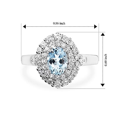 Certified & Appraised D'Joy Premium Santa Maria Aquamarine and Moissanite 1.35 ctw Ring in Rhodium Over Sterling Silver (Size  5.0)
