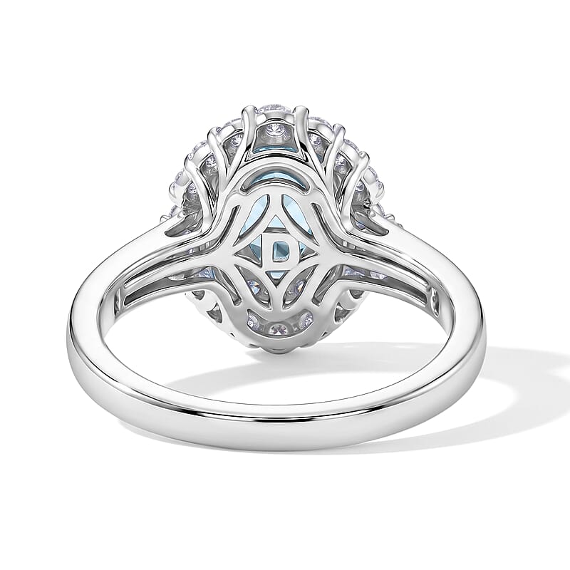 Certified & Appraised D'Joy Premium Santamaria Aquamarine and Moissanite 1.35 ctw Ring in Rhodium Over Sterling Silver (Size 6.0)