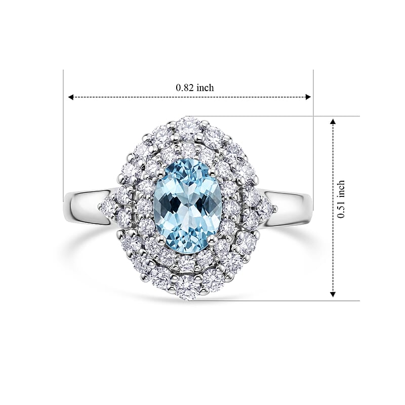 Certified & Appraised D'Joy Premium Santamaria Aquamarine and Moissanite 1.35 ctw Ring in Rhodium Over Sterling Silver (Size 6.0)