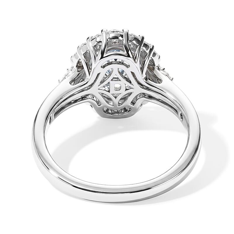Certified & Appraised D'Joy Premium Santa Maria Aquamarine and Moissanite 1.35 ctw Ring in Rhodium Over Sterling Silver (Size 7.0)