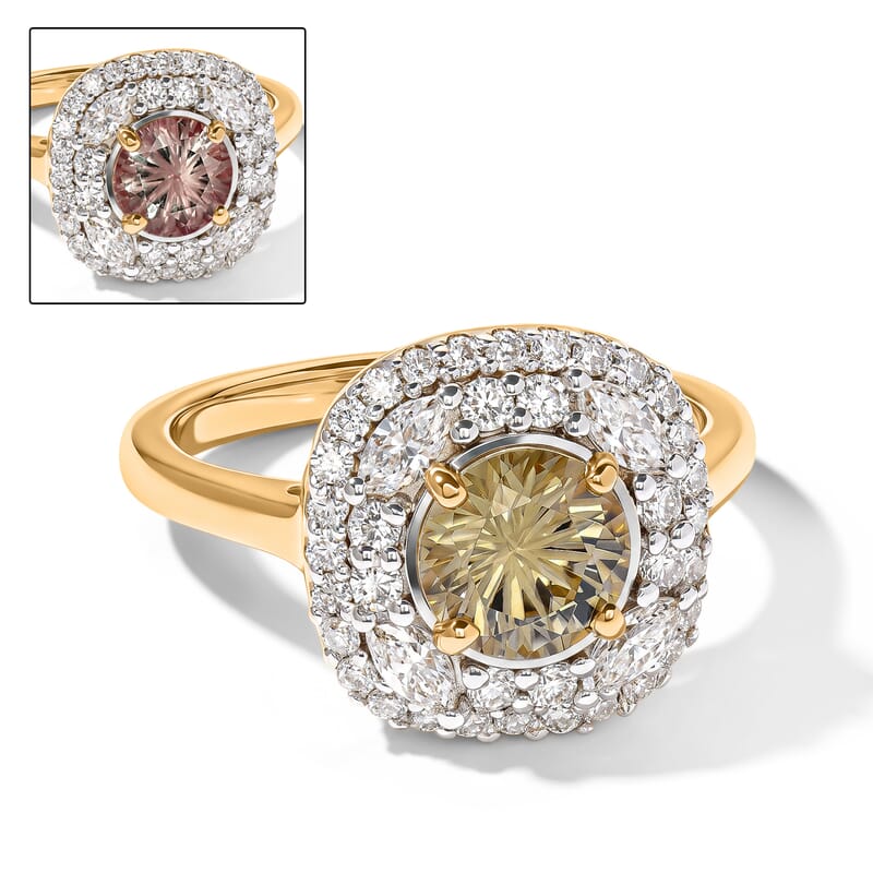 D'Joy Hanabi Cut Premium Turkizite and Moissanite 1.85 ctw Ring in 18K Vermeil Yellow Gold Over Sterling Silver (Size 6.0)