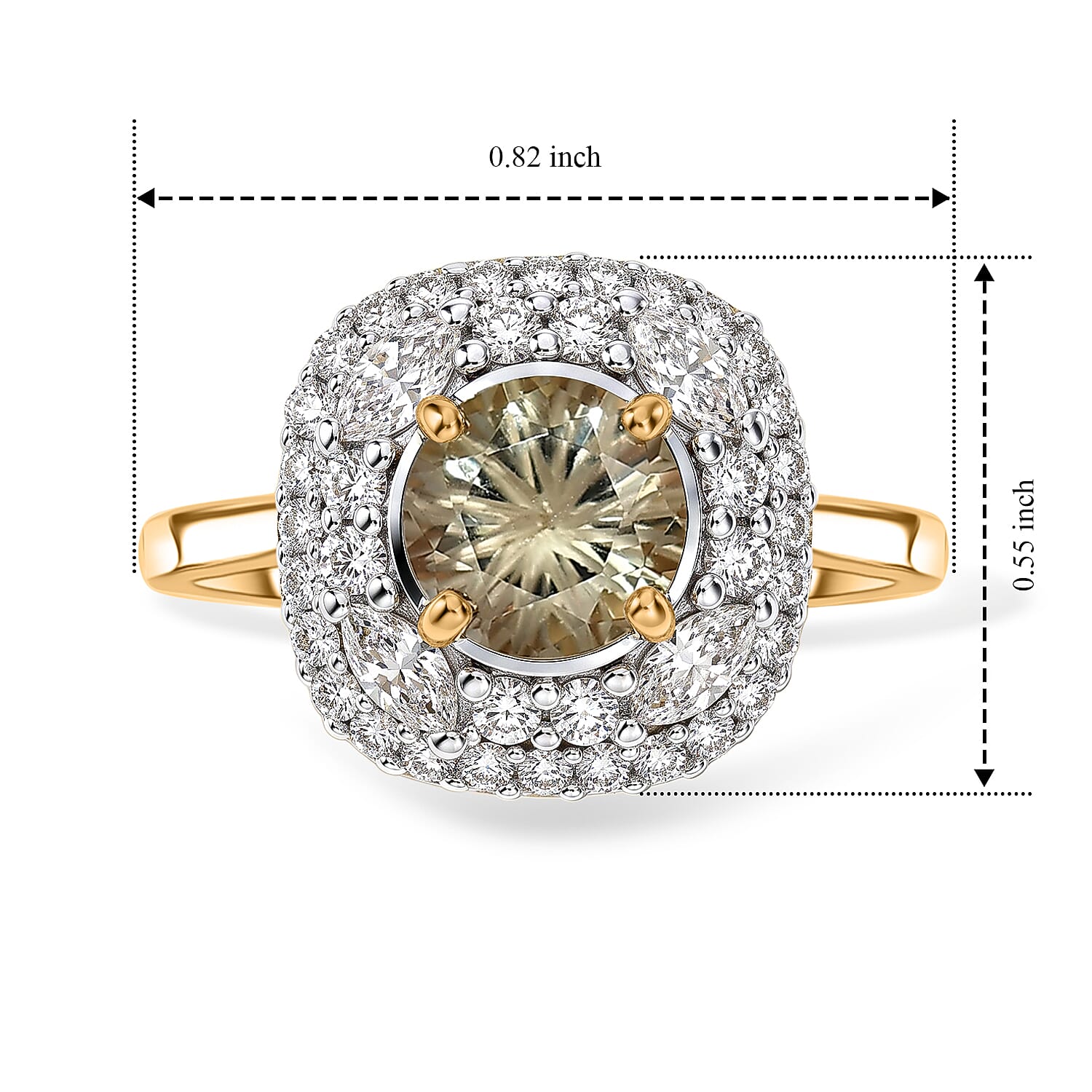 D'Joy Hanabi Cut Premium Turkizite and Moissanite 1.85 ctw Ring in 18K Vermeil Yellow Gold Over Sterling Silver (Size 6.0)