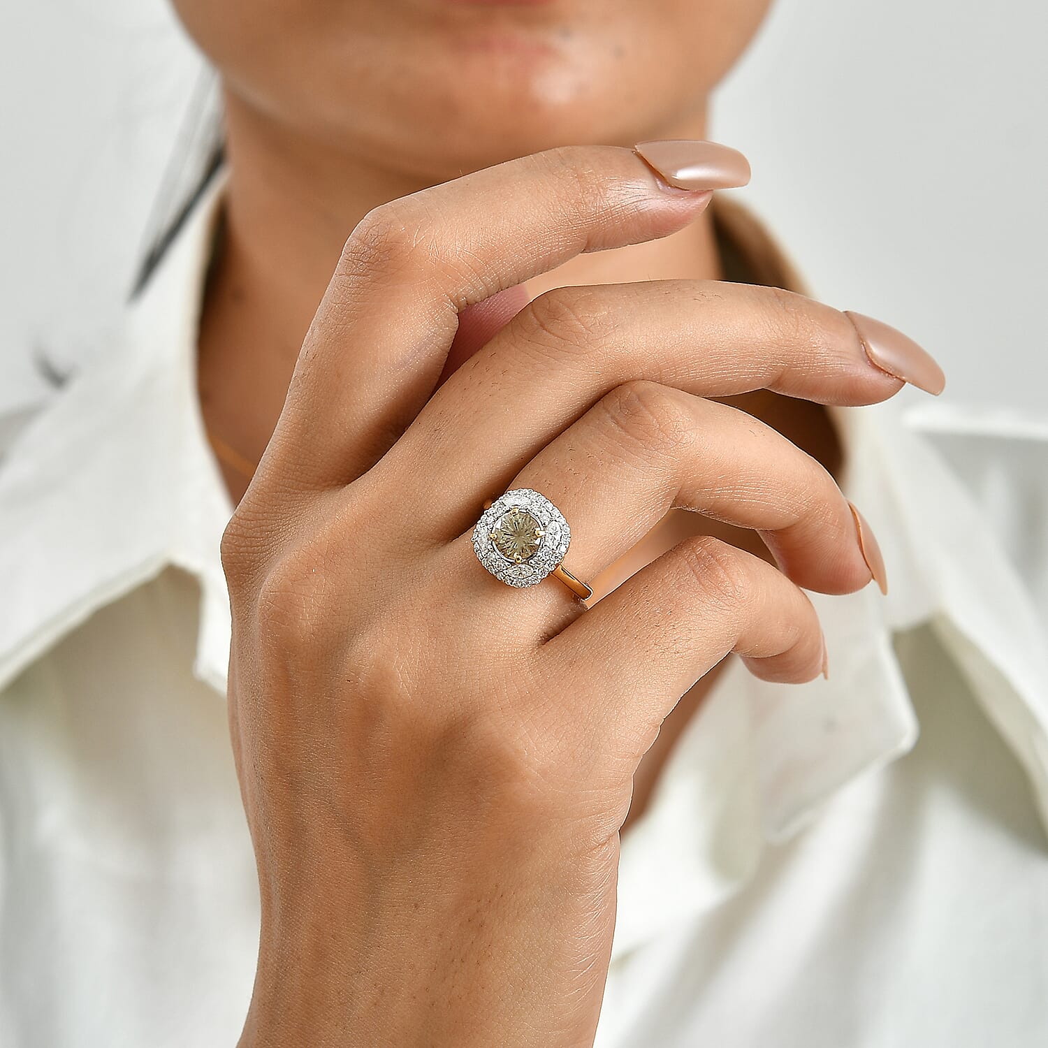 D'Joy Hanabi Cut Premium Turkizite and Moissanite 1.85 ctw Ring in 18K Vermeil Yellow Gold Over Sterling Silver (Size 7.0)