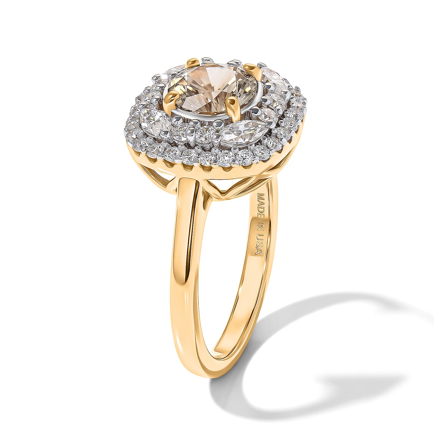 D'Joy Hanabi Cut Premium Turkizite and Moissanite 1.85 ctw Ring in 18K Vermeil Yellow Gold Over Sterling Silver (Size 7.0)
